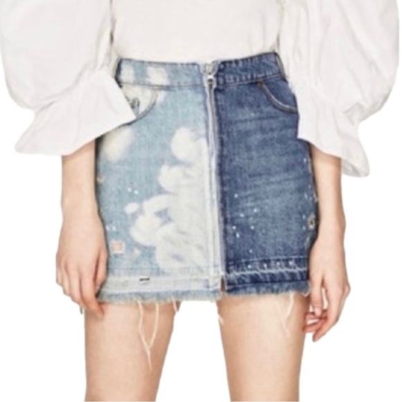 ZARA TRF Denim IX’D Makers Two-Tone Mini Skirt Size M | BLOGGER Fav - Picture 1 of 11